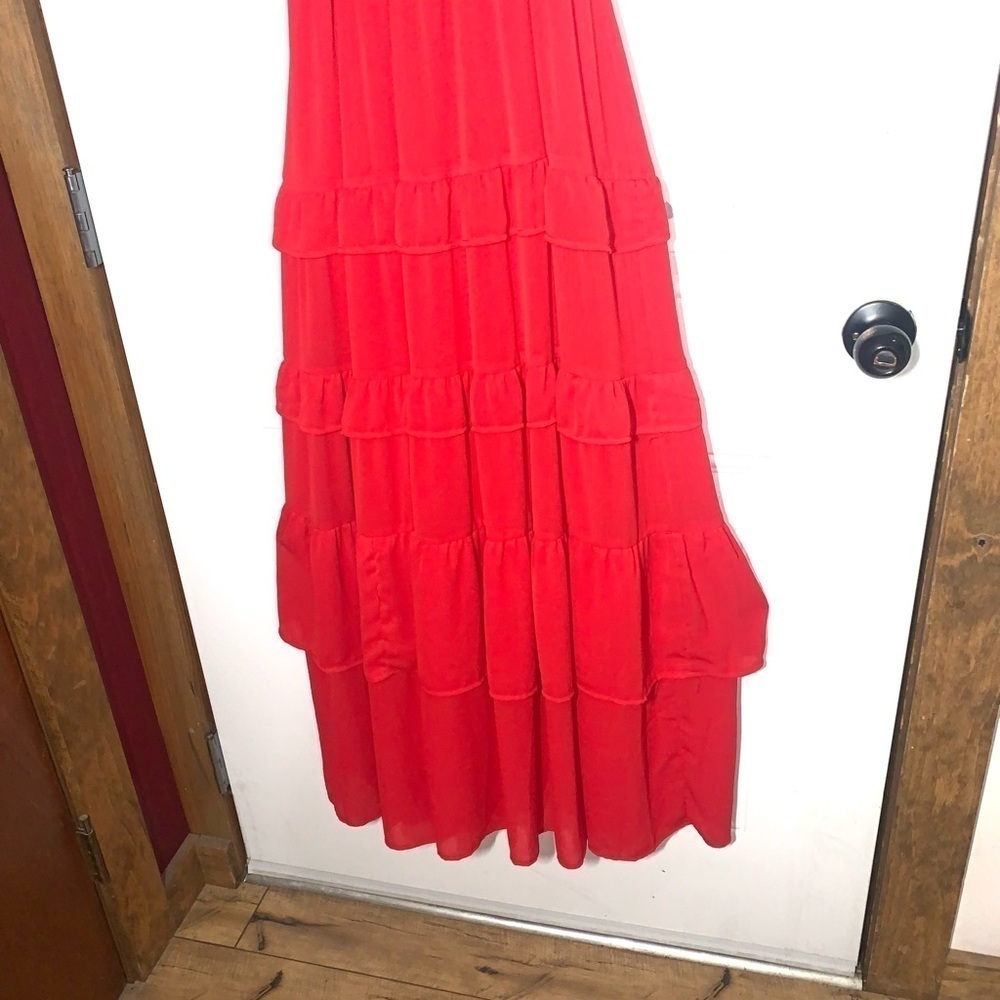 Flying Tomato Cherry Red Chiffon tiered ruffled Maxi dress Small - Picture 7 of 9